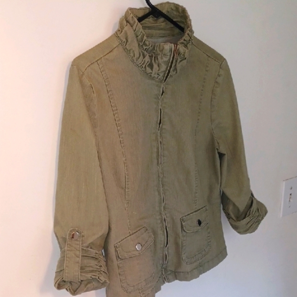 Live a Little Army Green Utility Jacket w/ High Collar, M